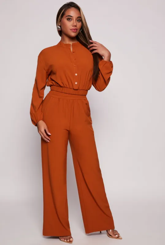 Solid Crepe Knit High Waist Wide Leg Pants sold by Rainbow