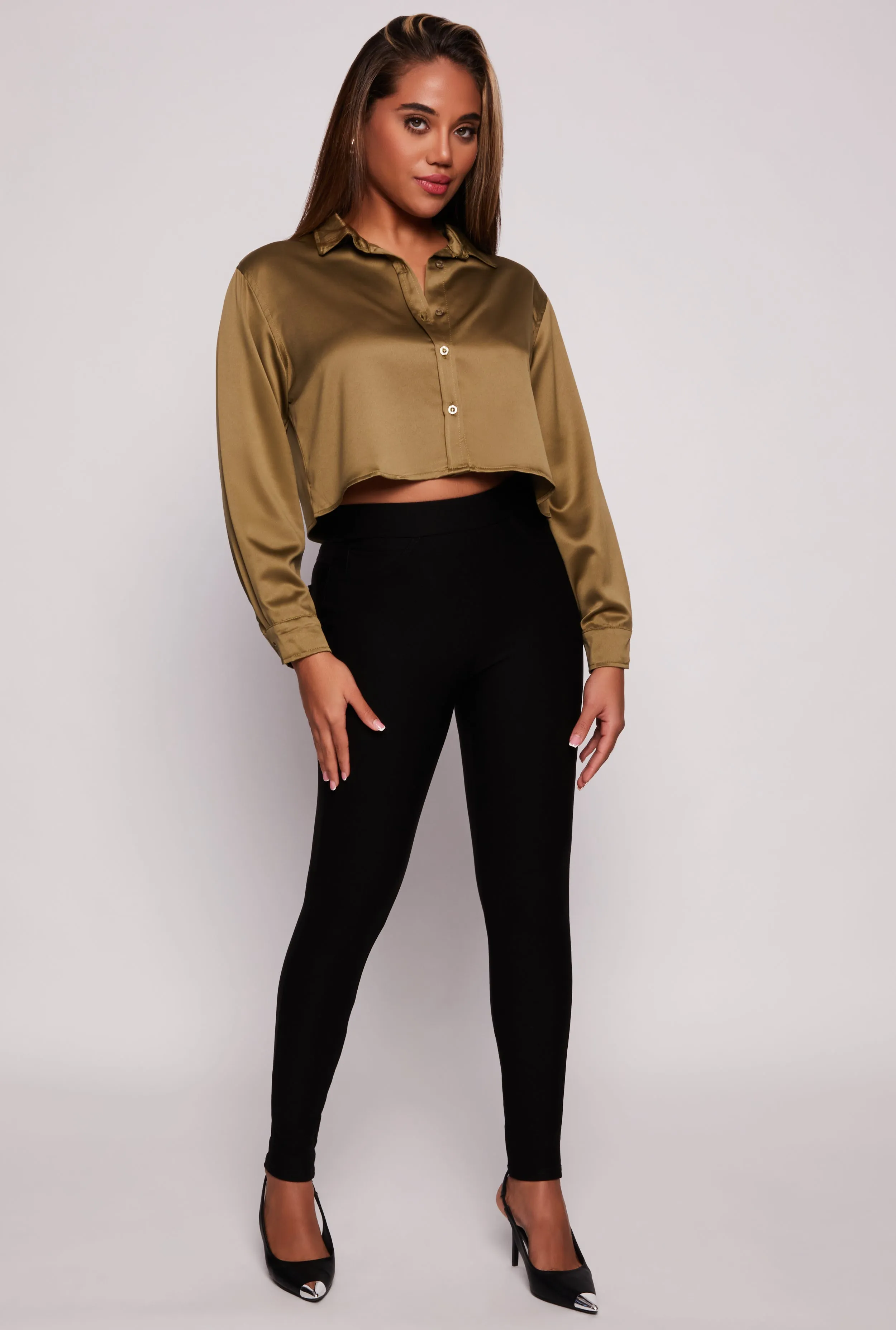 Iris Satin Button Front Cropped Blouse sold by Rainbow product image thumbnail 2