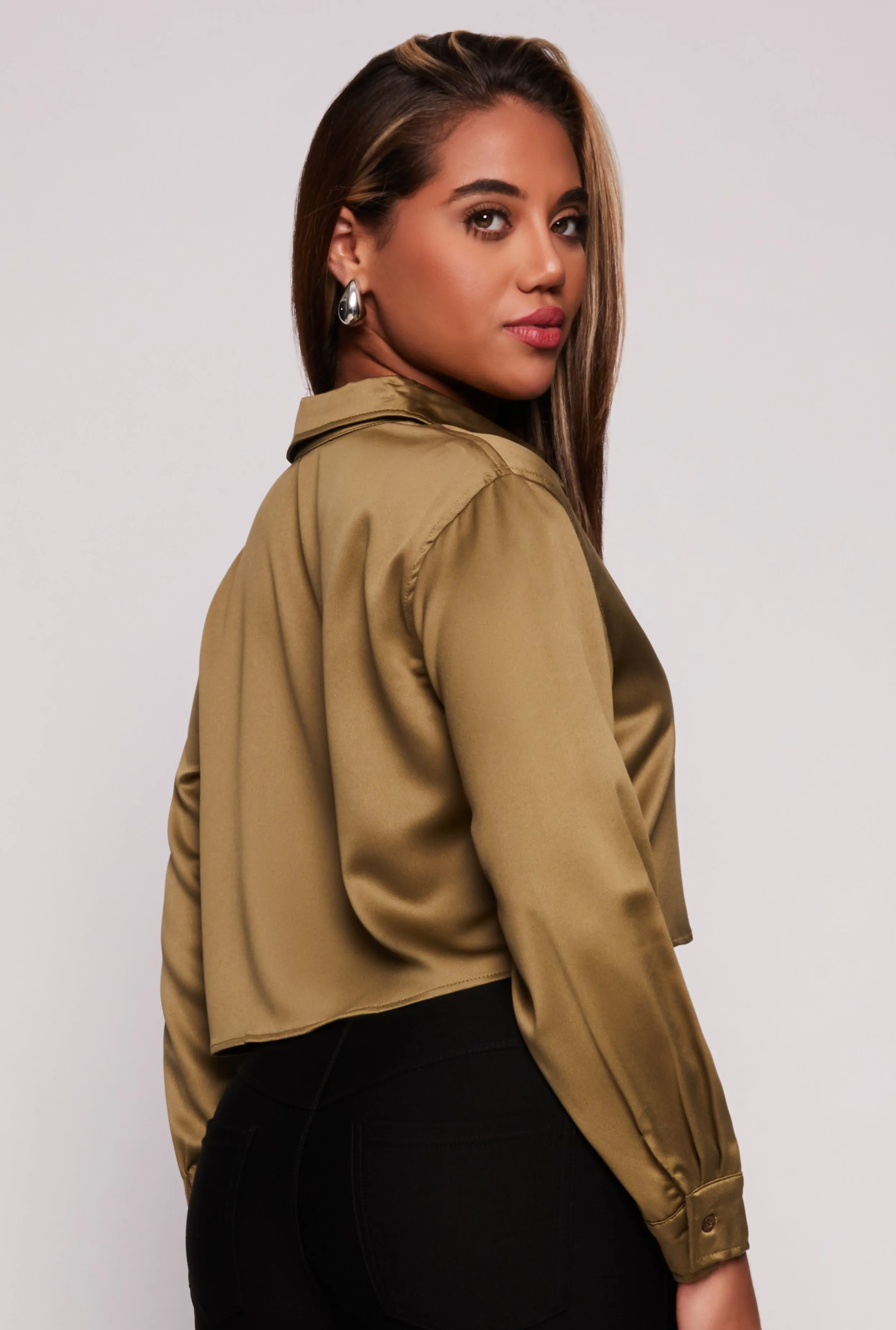 Iris Satin Button Front Cropped Blouse sold by Rainbow product image thumbnail 3