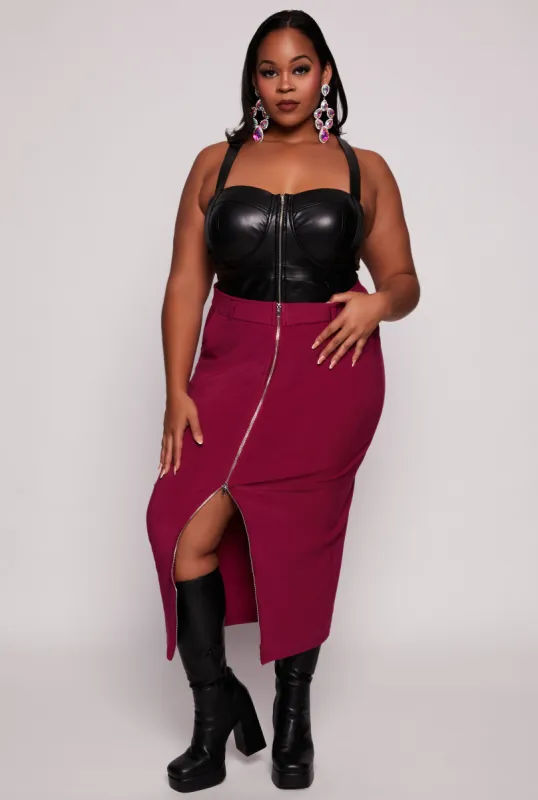 Plus Size Scuba Front Zip Midi Skirt sold by Rainbow