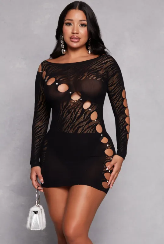 Seamless Rhinestone Laser Cut Mini Dress sold by Rainbow