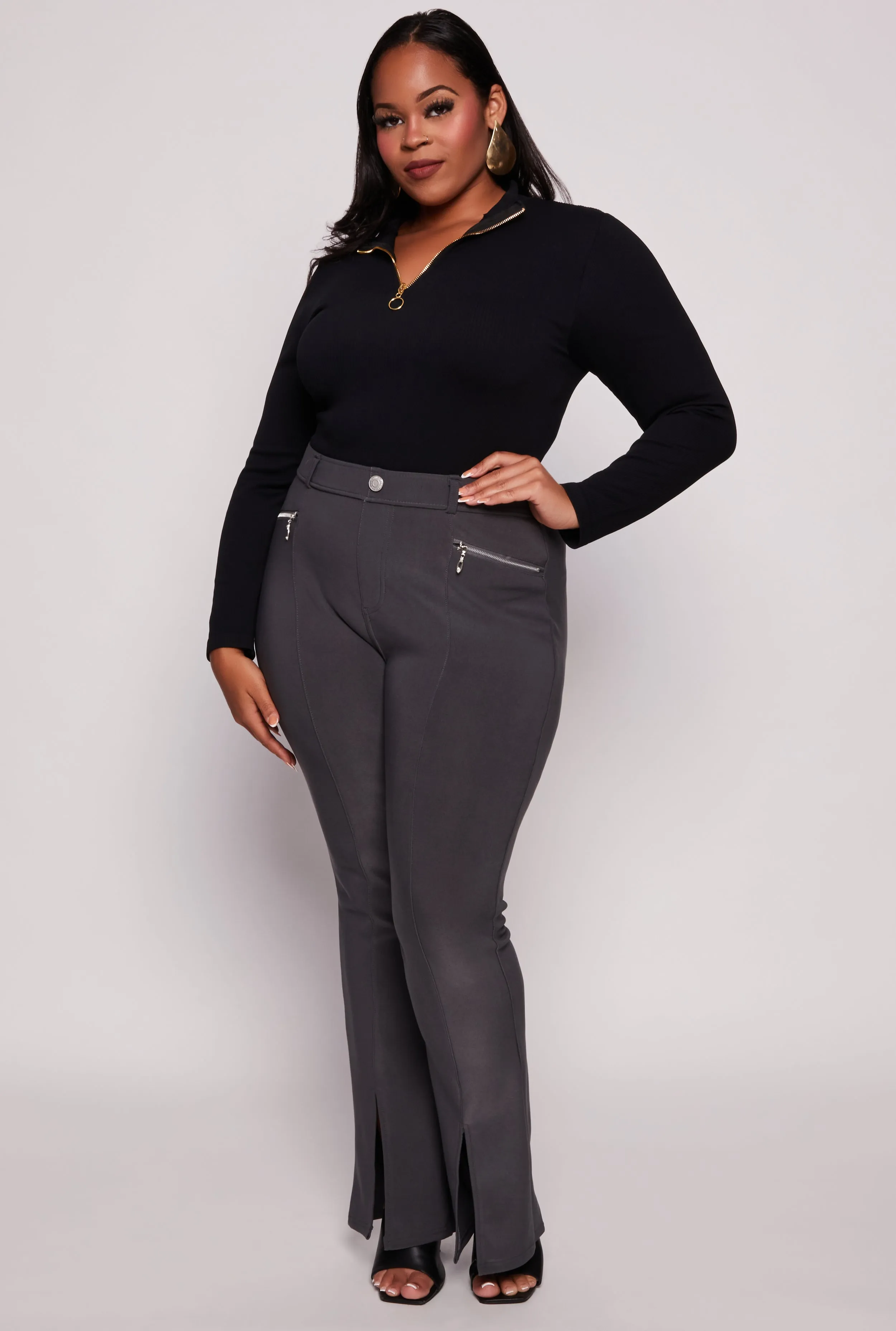 Plus Size Pintuck Slit Hem Pull On Pants sold by Rainbow