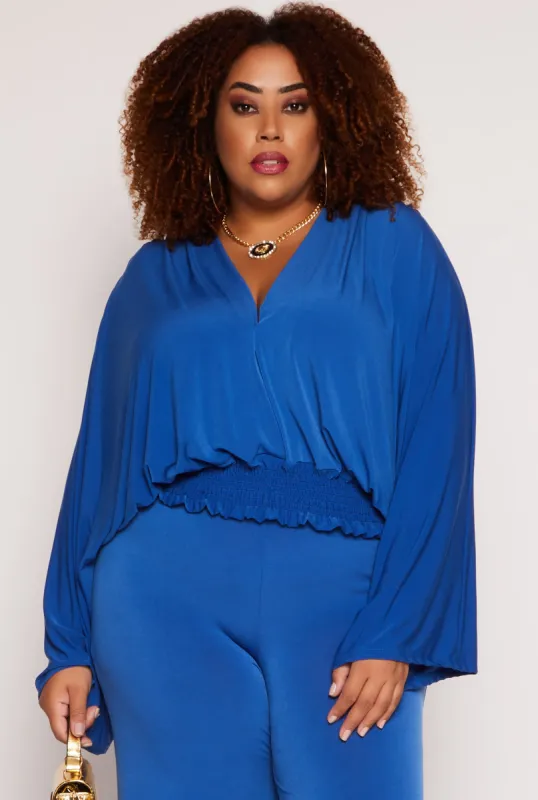 Plus Size Smocked Hem Bell Sleeve Blouse sold by Rainbow