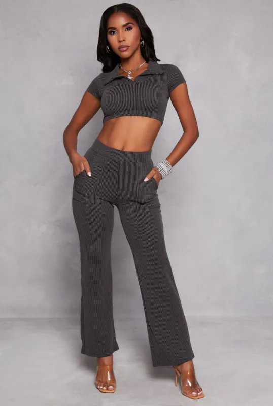 Ribbed Wide Leg Cargo Pocket Pants sold by Rainbow