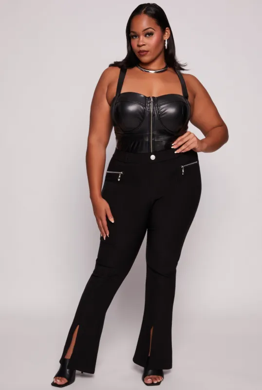 Plus Size Pintuck Slit Hem Pull On Pants sold by Rainbow