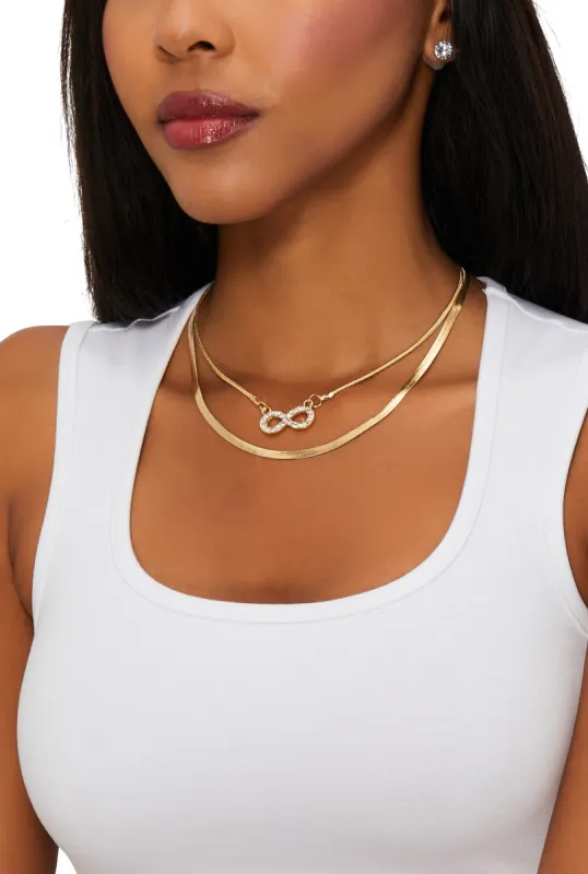 Infinity Charm Herringbone Necklace and Stud Earrings sold by Rainbow