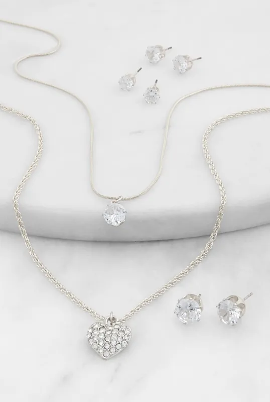 Cubic Zirconia Pendant Layered Necklace and Earring Trio sold by Rainbow
