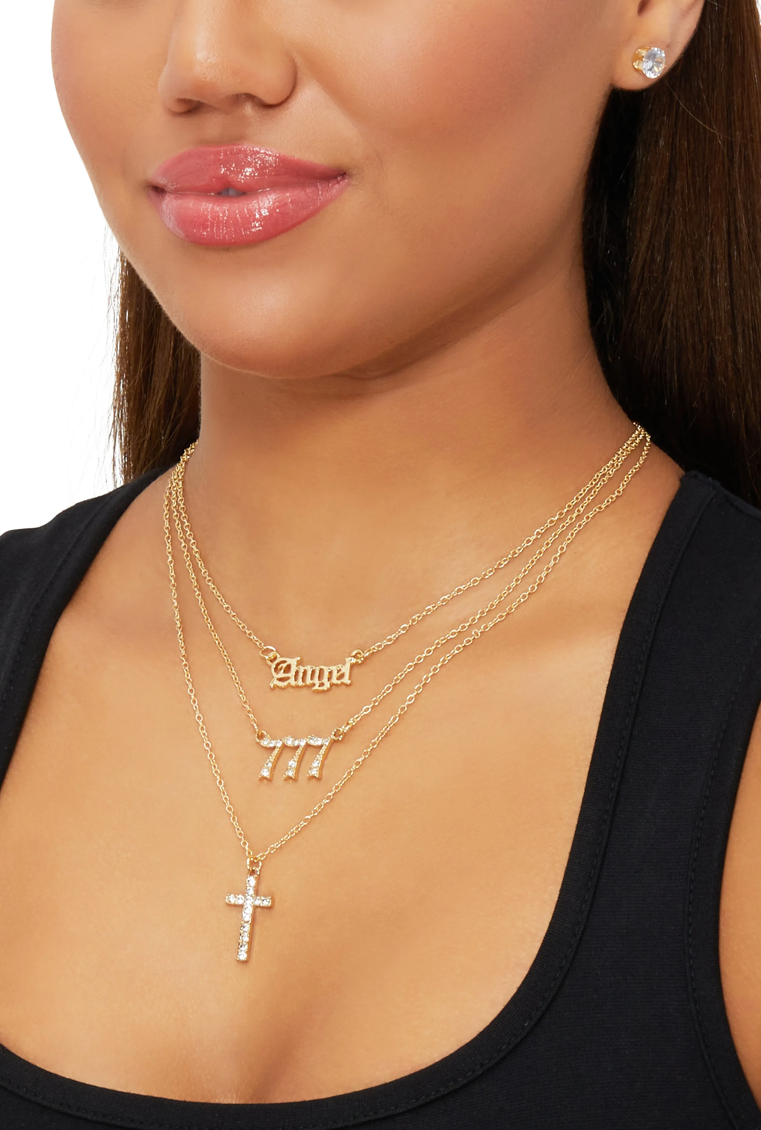 Angel 777 Cross Charm Necklace with Stud Earring Trio sold by Rainbow product image thumbnail 2