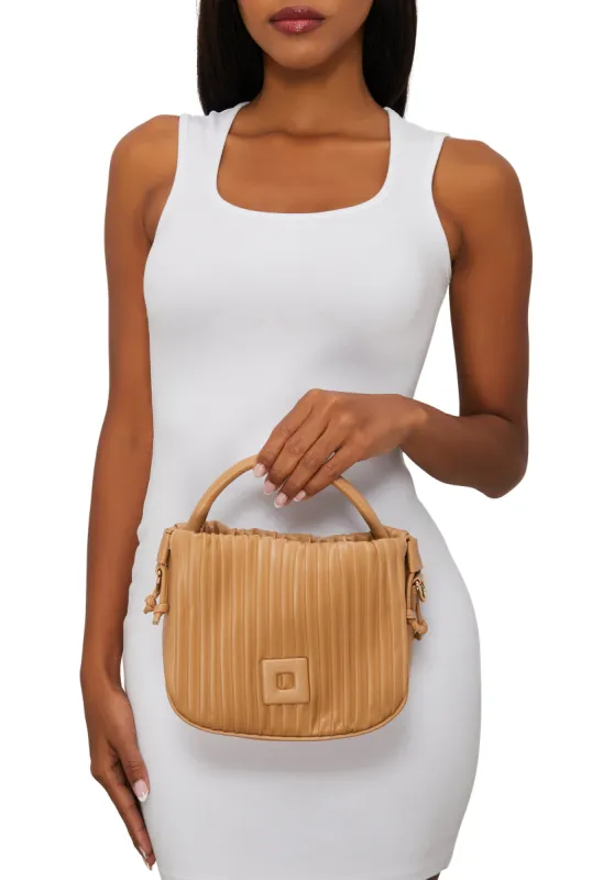 Square Pendant Drawstring Pleated Convertible Handbag sold by Rainbow