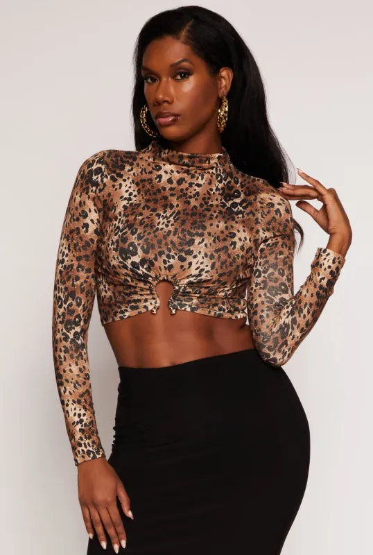 Lurex Leopard Print Key Hole Detail Crop Top sold by Rainbow