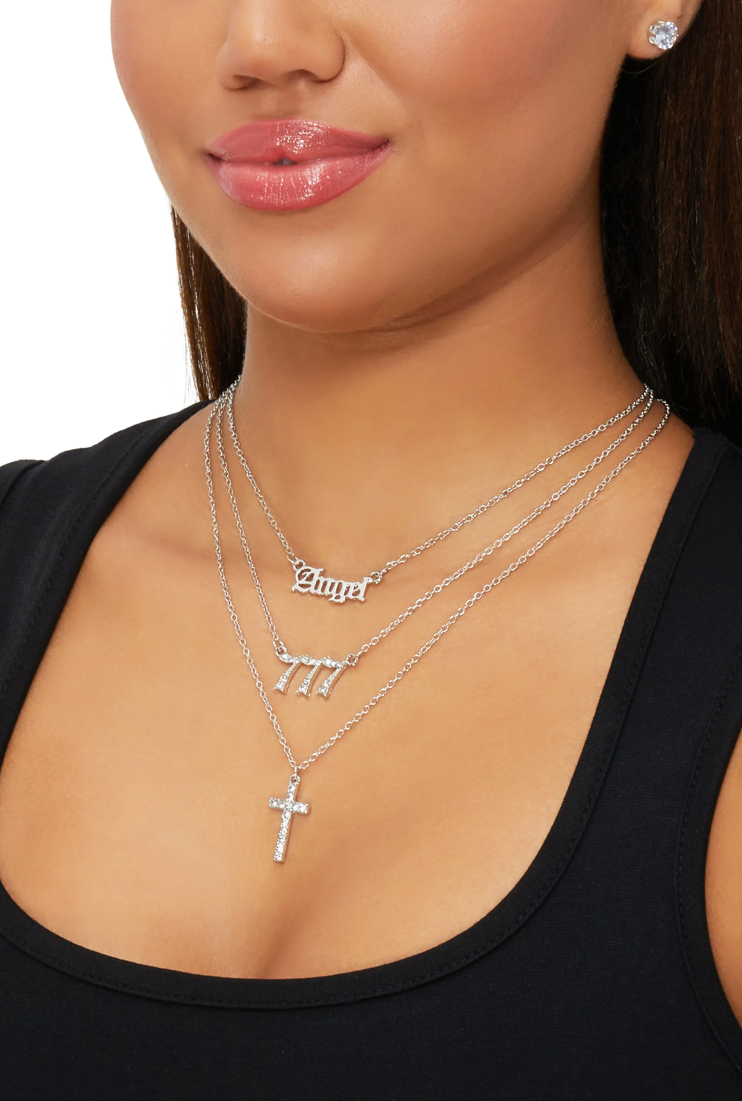 Angel 777 Cross Charm Necklace with Stud Earring Trio sold by Rainbow product image thumbnail 2