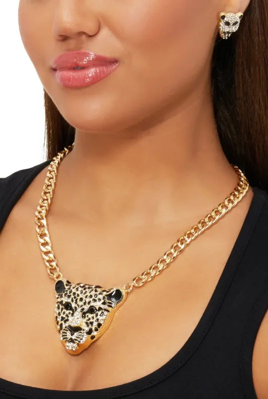 Jaguar Pendant Necklace and Earrings Set sold by Rainbow