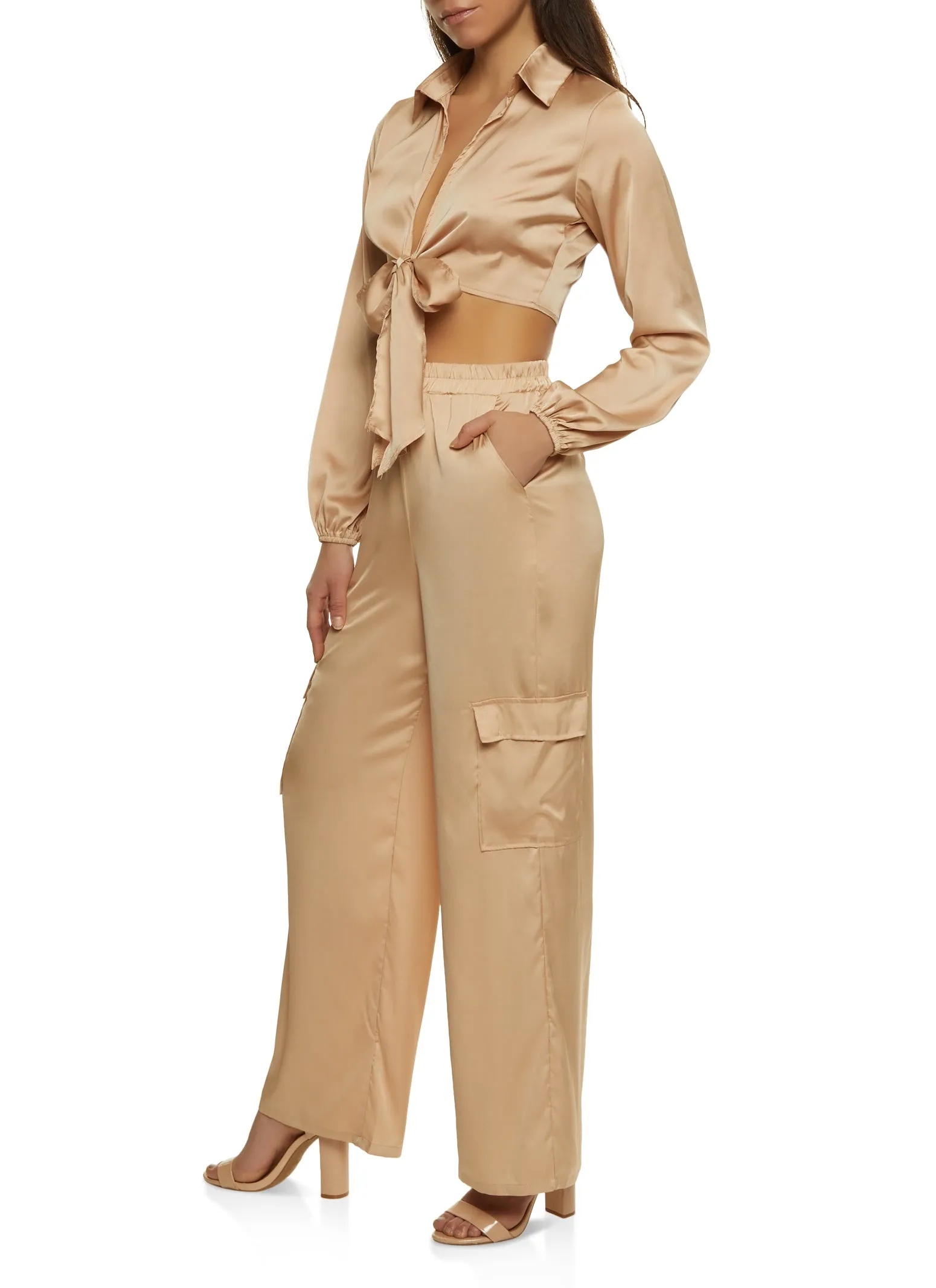 Satin Tie Front Crop Top sold by Rainbow product image thumbnail 2