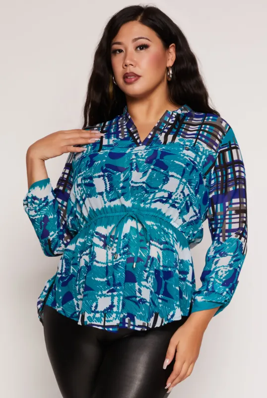 Plus Size Plaid Printed Tie Waist Top sold by Rainbow