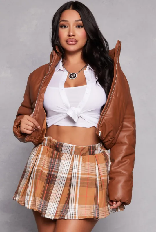 Faux Leather Funnel Neck Puffer Jacket sold by Rainbow