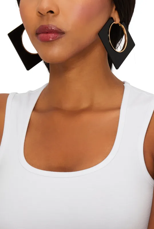 Geometric Square Insert Hoop Earrings sold by Rainbow