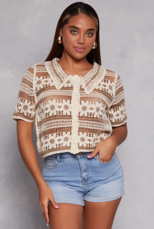 Floral Crochet Button Front Top sold by Rainbow