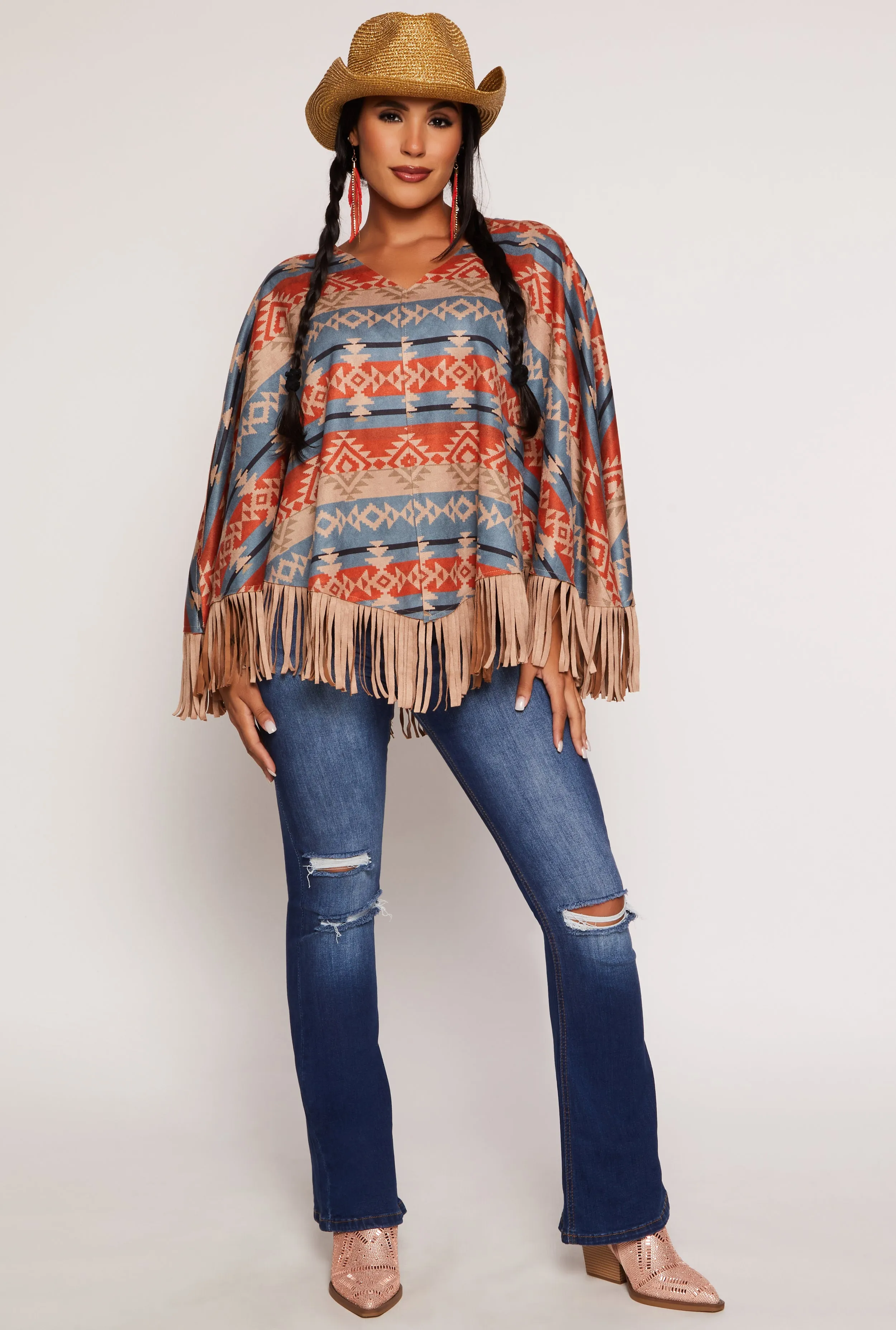 Aztec Print Fringe Poncho sold by Rainbow product image thumbnail 5