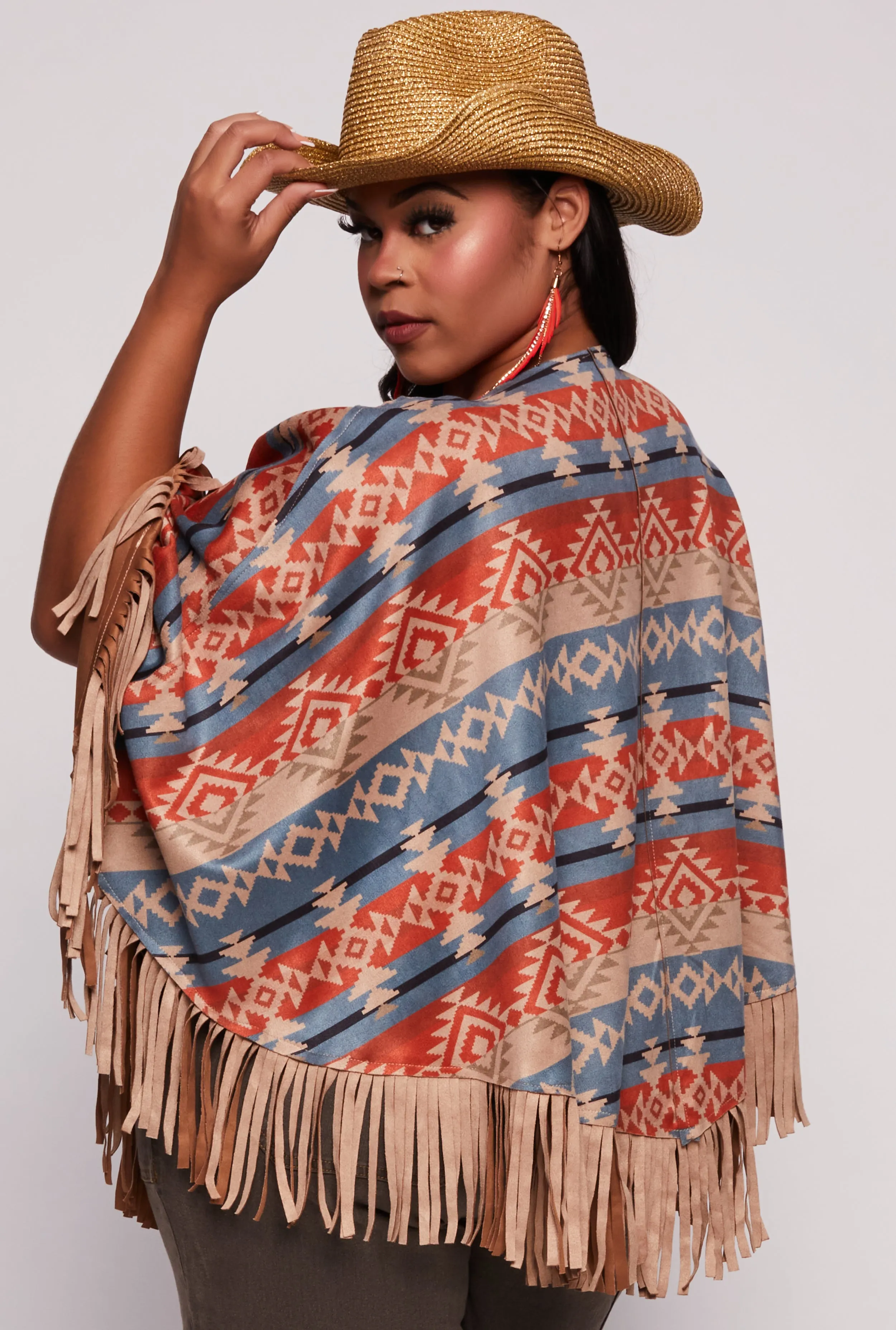 Aztec Print Fringe Poncho sold by Rainbow product image thumbnail 3