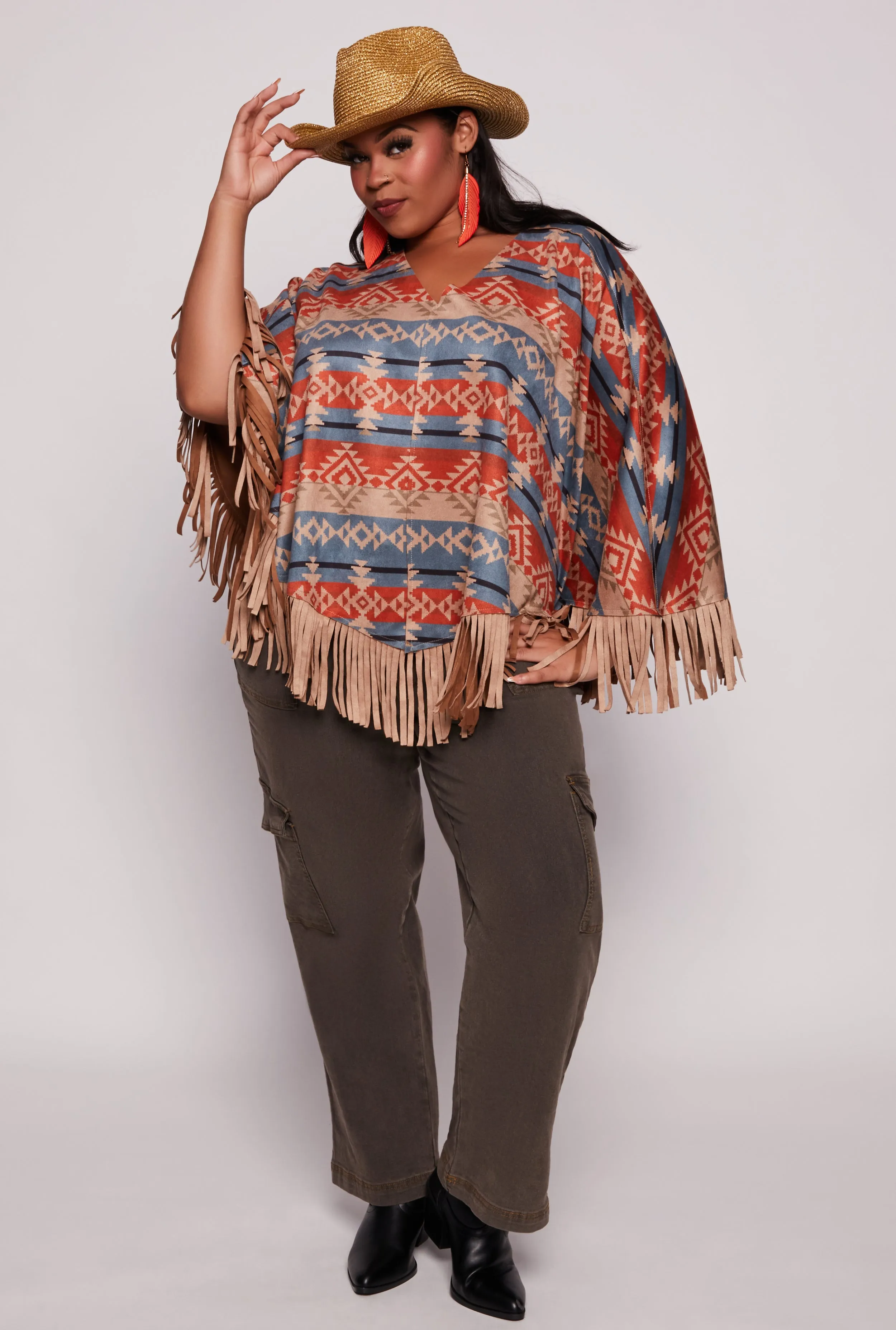 Aztec Print Fringe Poncho sold by Rainbow product image thumbnail 2
