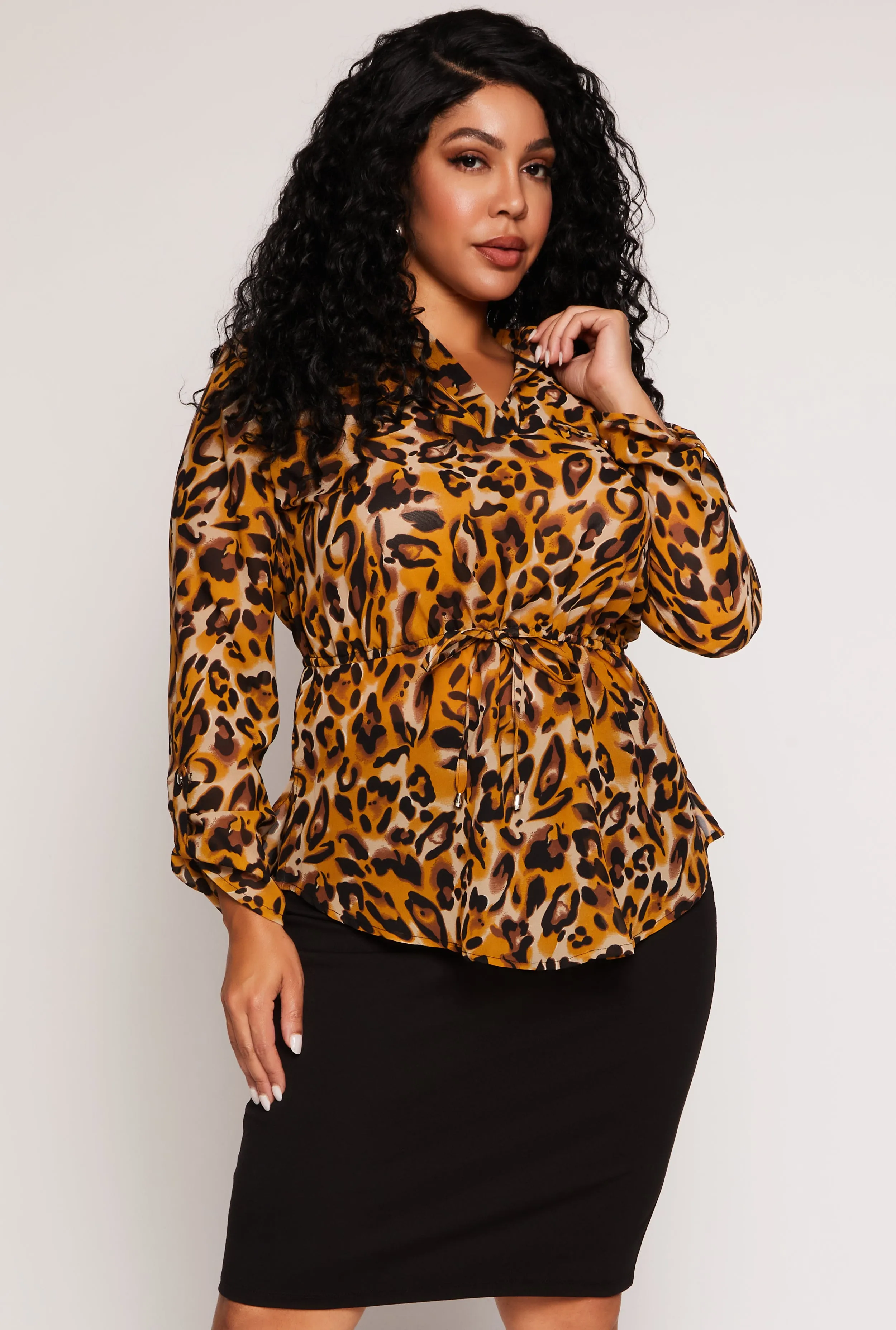 Plus Size Animal Print Tie Waist Top sold by Rainbow