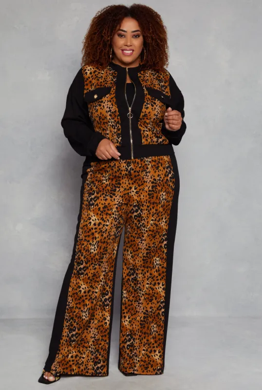 Plus Size Animal Print Color Block Palazzo Pants sold by Rainbow