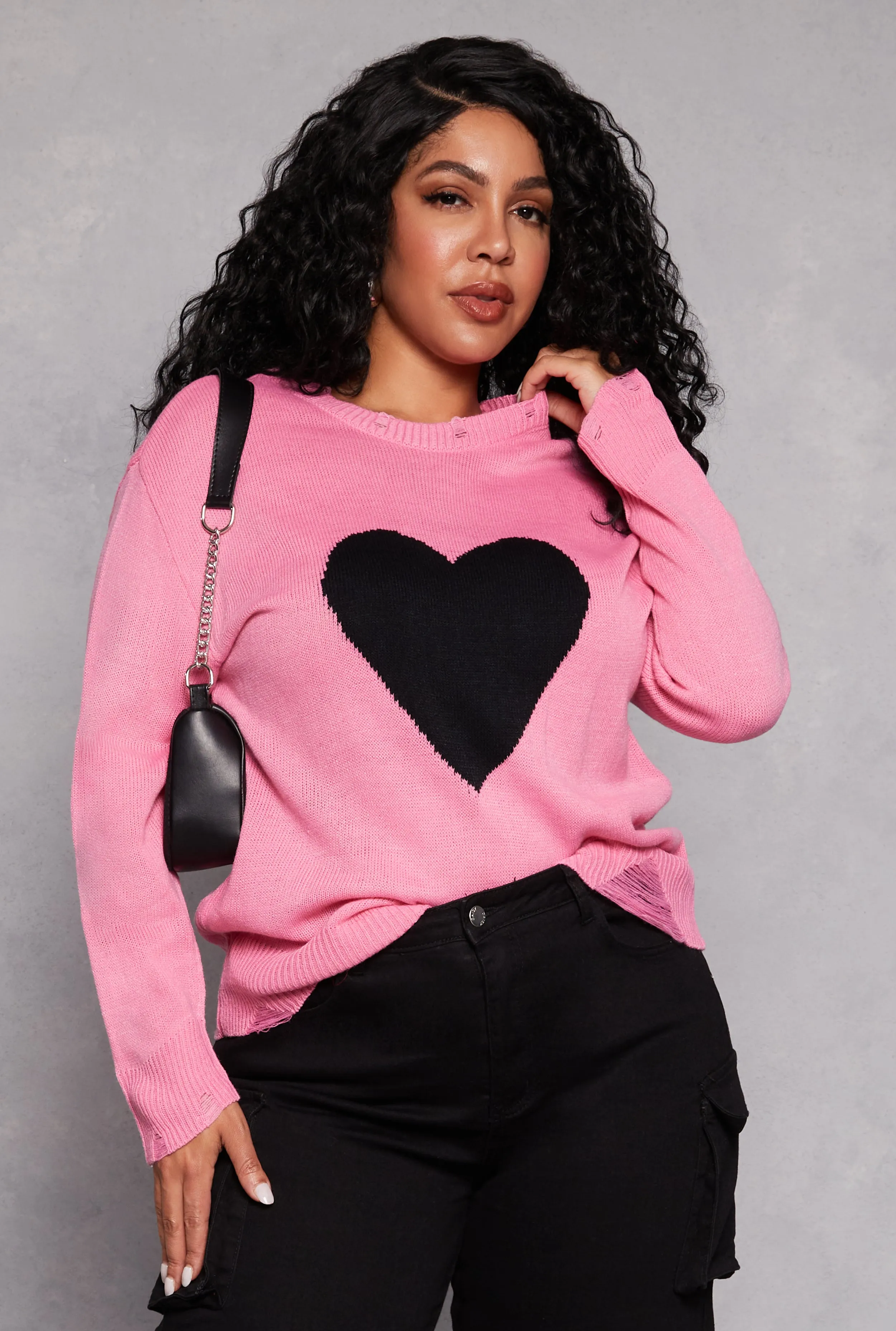 Plus Size Heart Distressed Sweater sold by Rainbow