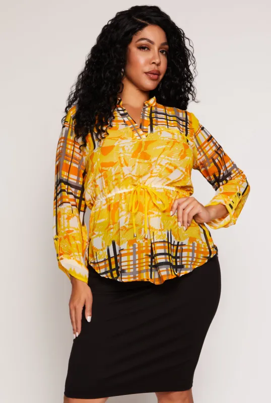 Plus Size Plaid Printed Tie Waist Top sold by Rainbow