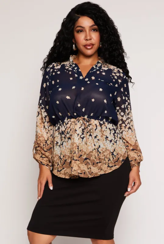 Plus Size Floral Printed Tie Waist Top sold by Rainbow