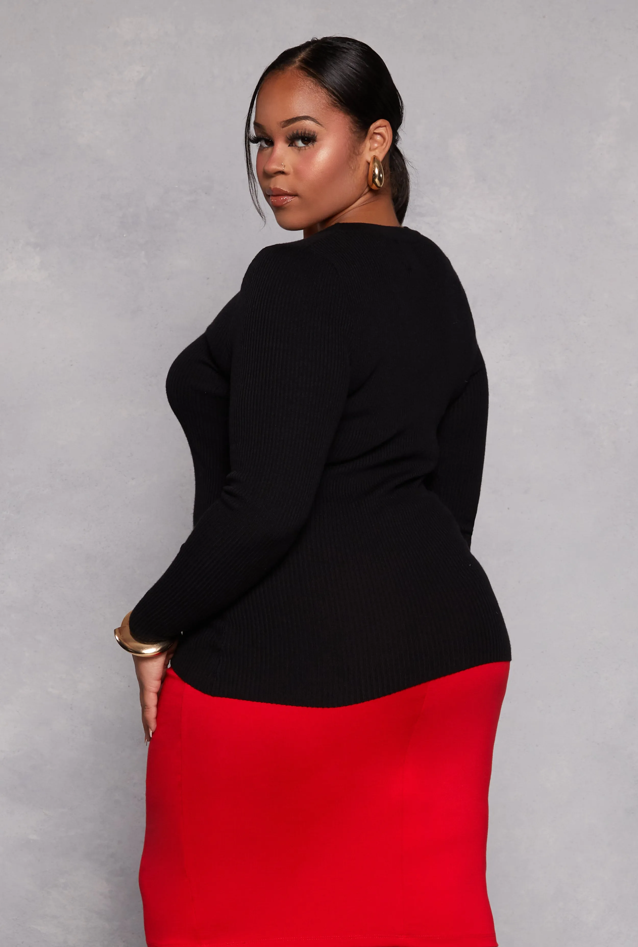 Plus Size Ribbed Knit Long Sleeve Henley Top sold by Rainbow product image thumbnail 3