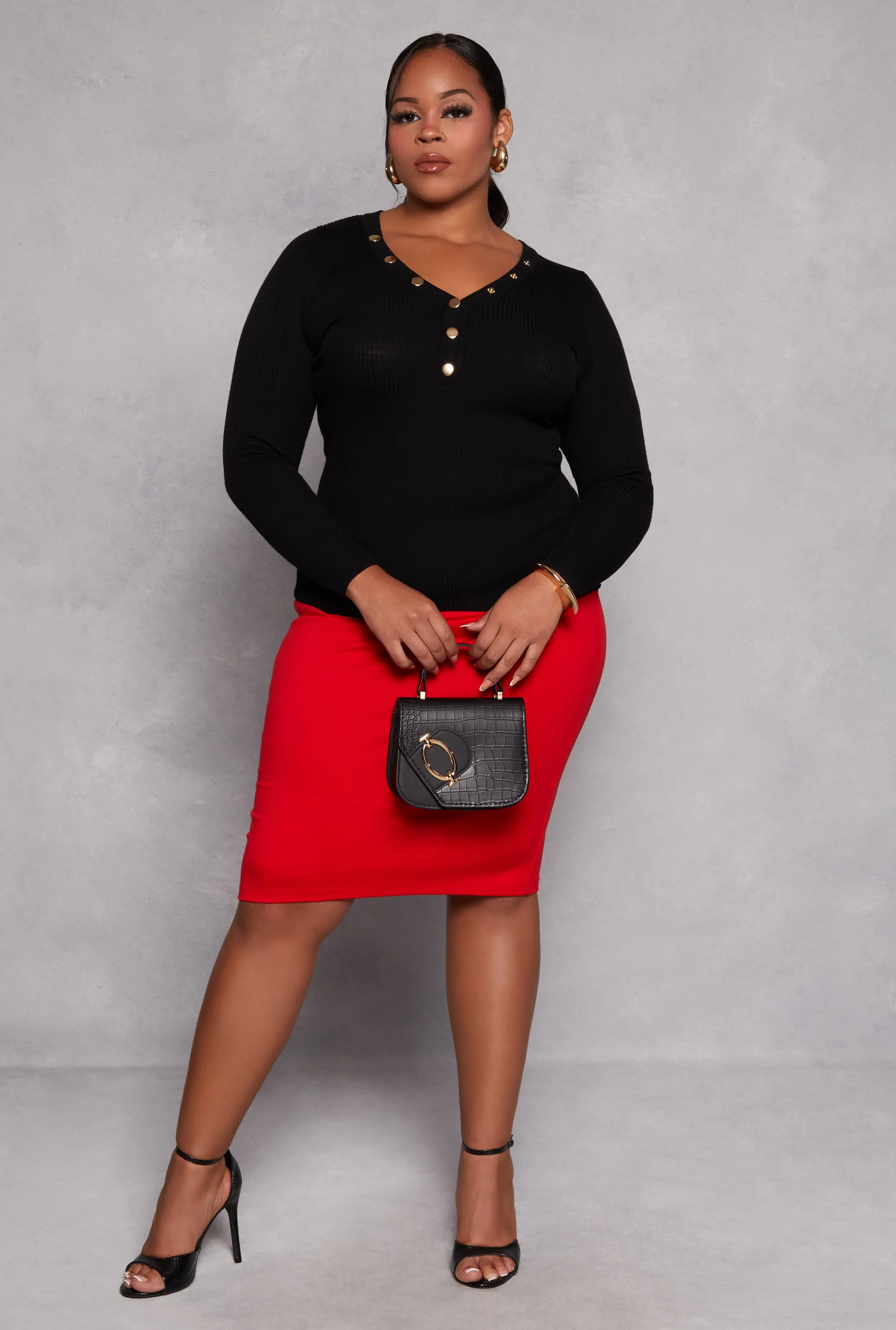 Plus Size Ribbed Knit Long Sleeve Henley Top sold by Rainbow product image thumbnail 2