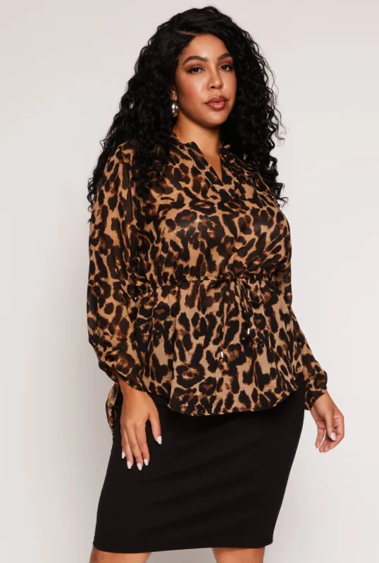Plus Size Animal Print Tie Waist Top sold by Rainbow