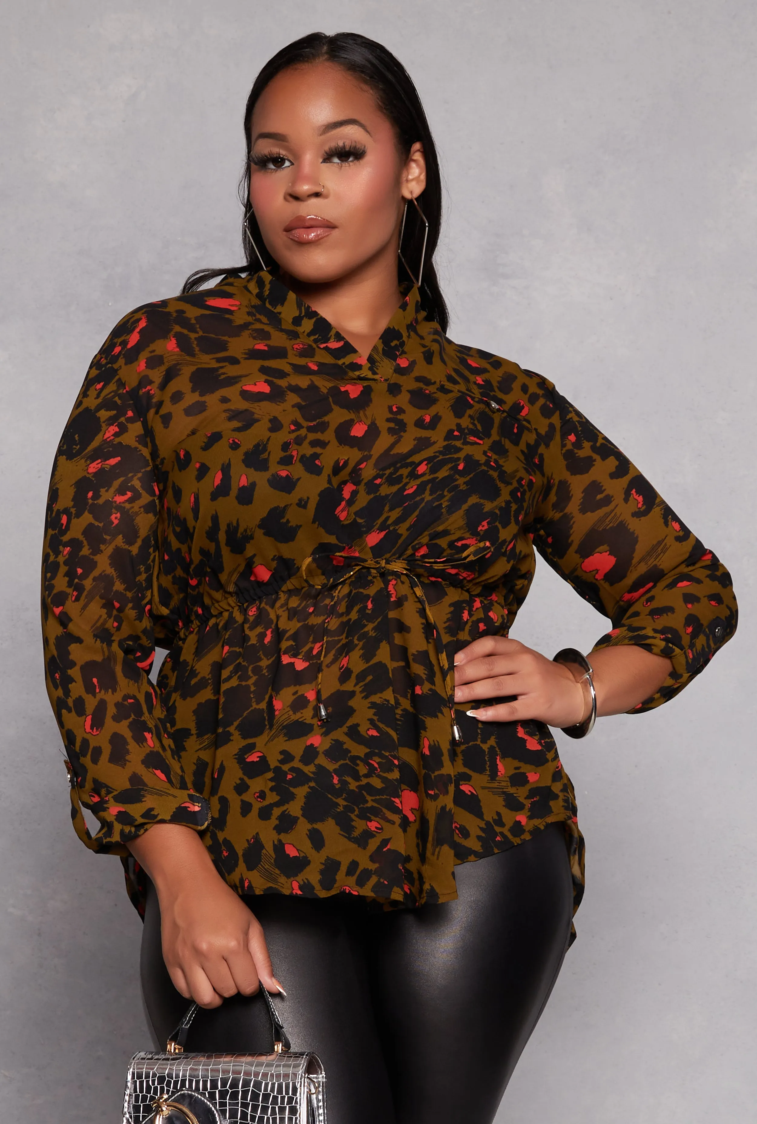 Plus Size Animal Print Tie Waist Top sold by Rainbow