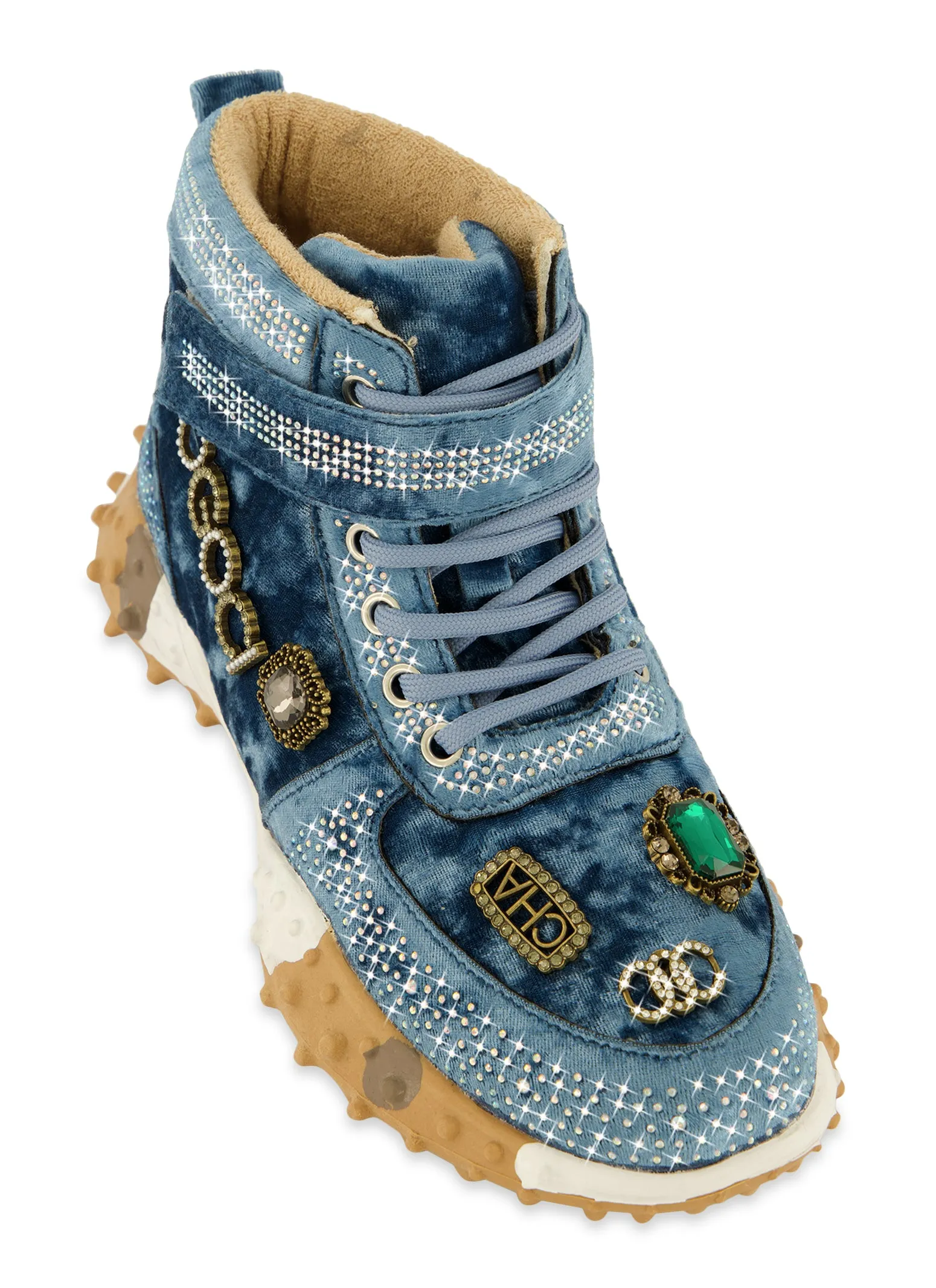 Velvet Rhinestone Embellished High Top Sneakers sold by Rainbow