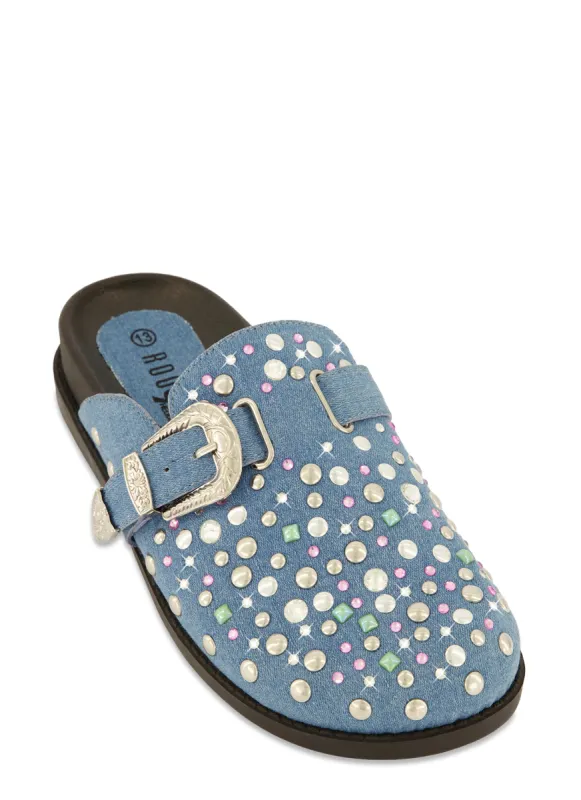 Rhinestone Studded Buckle Clogs sold by Rainbow