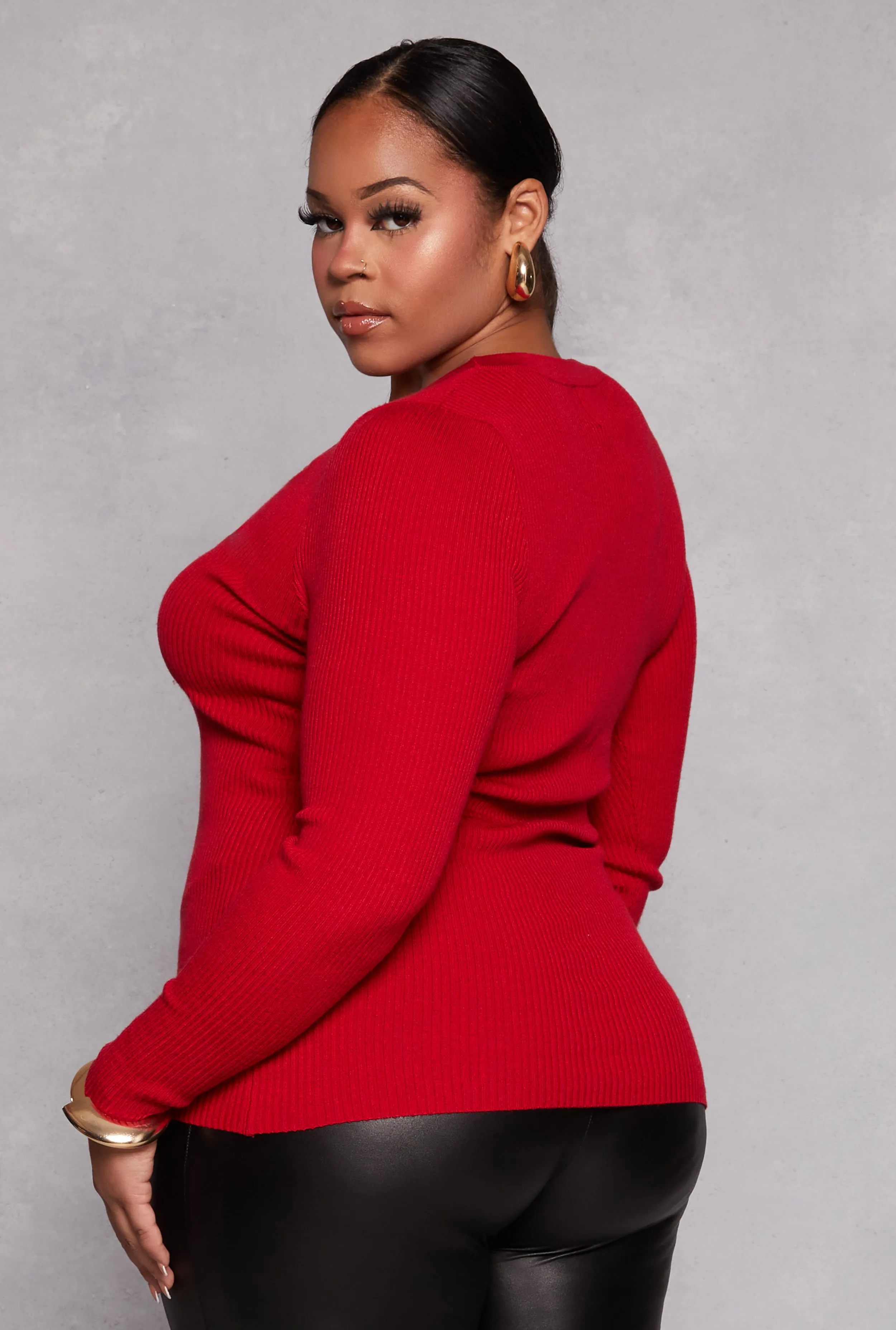 Plus Size Ribbed Knit Long Sleeve Henley Top sold by Rainbow product image thumbnail 3