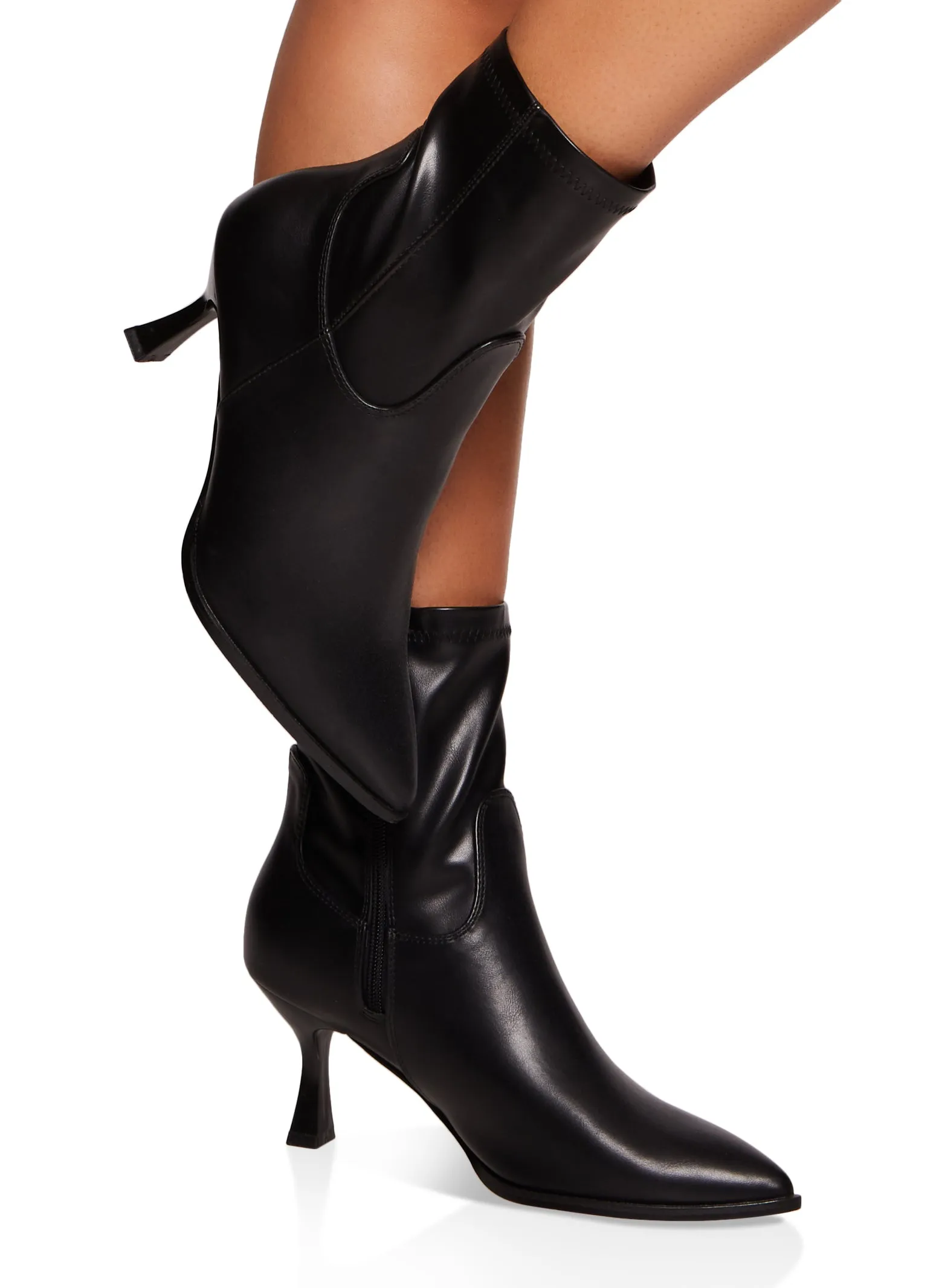 Faux Leather Pointed Toe Booties sold by Rainbow