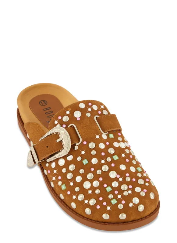Rhinestone Studded Buckle Clogs sold by Rainbow