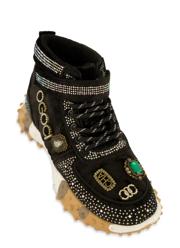 Velvet Rhinestone Embellished High Top Sneakers sold by Rainbow
