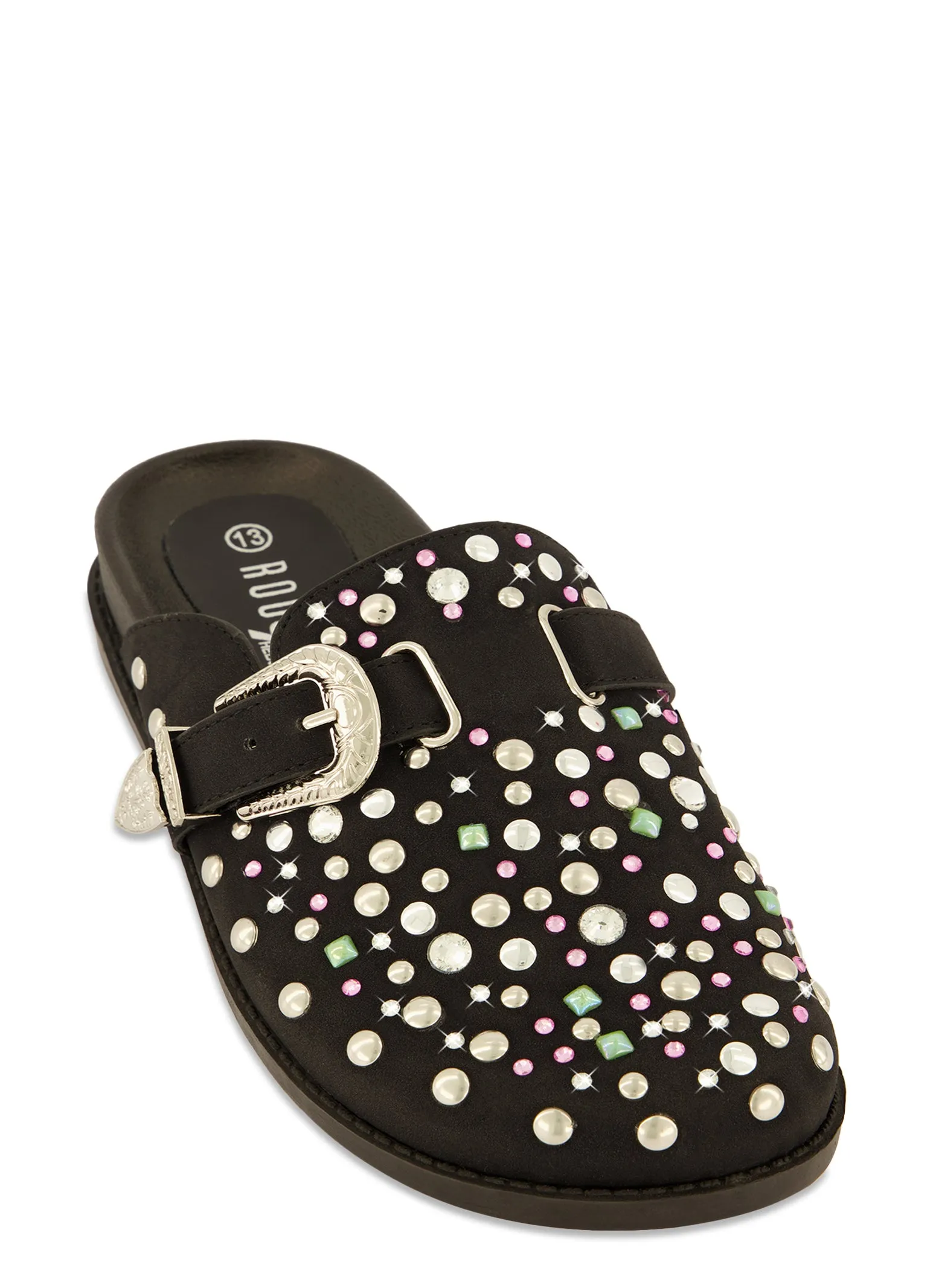 Rhinestone Studded Buckle Clogs sold by Rainbow