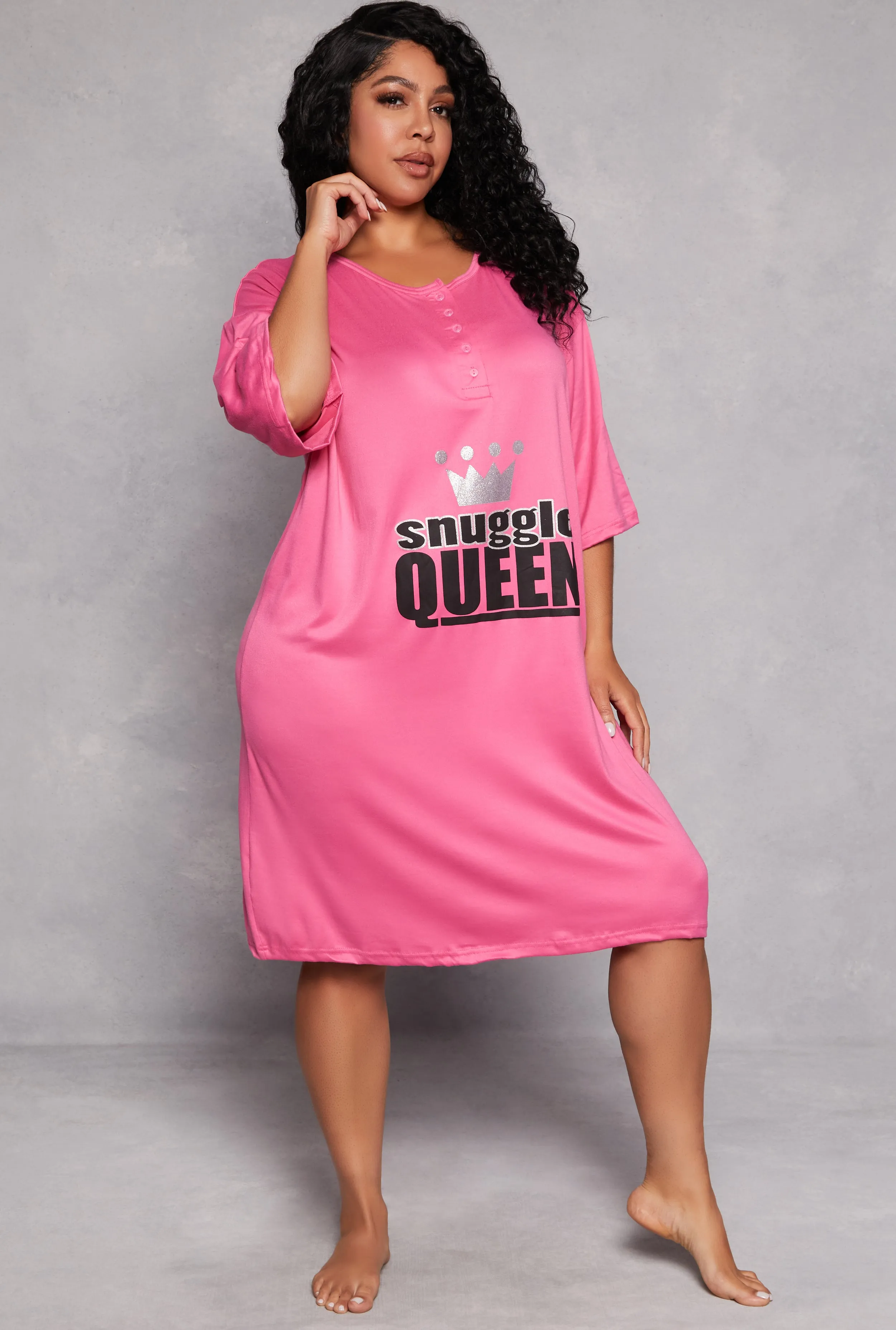 Plus Size Snuggle Queen Henley Sleepshirt sold by Rainbow