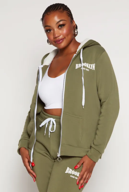 Plus Size Fleece Brooklyn Zip Front Hoodie sold by Rainbow