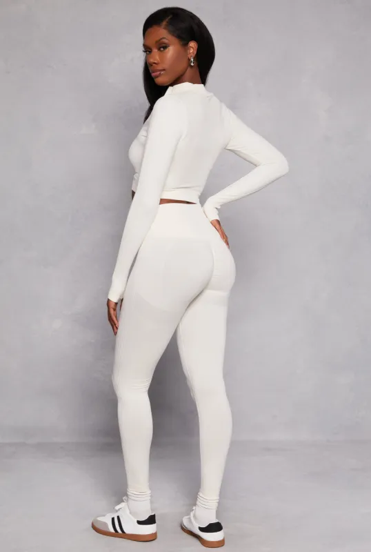 Seamless Ribbed Knit Crossover Leggings sold by Rainbow