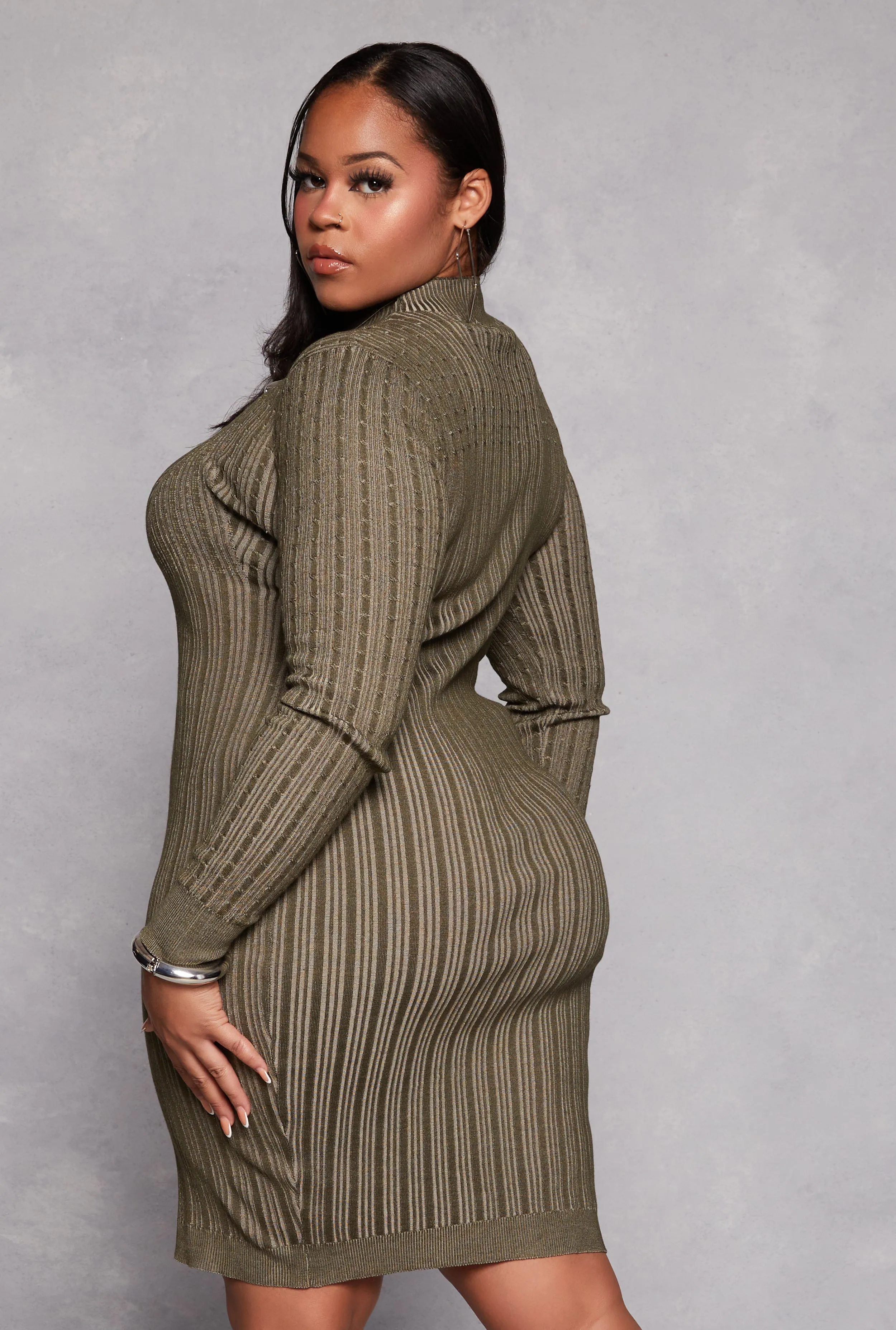 Plus Size Almost Famous Ribbed Knit Shadow Stripe Sweater Dress sold by Rainbow product image thumbnail 3