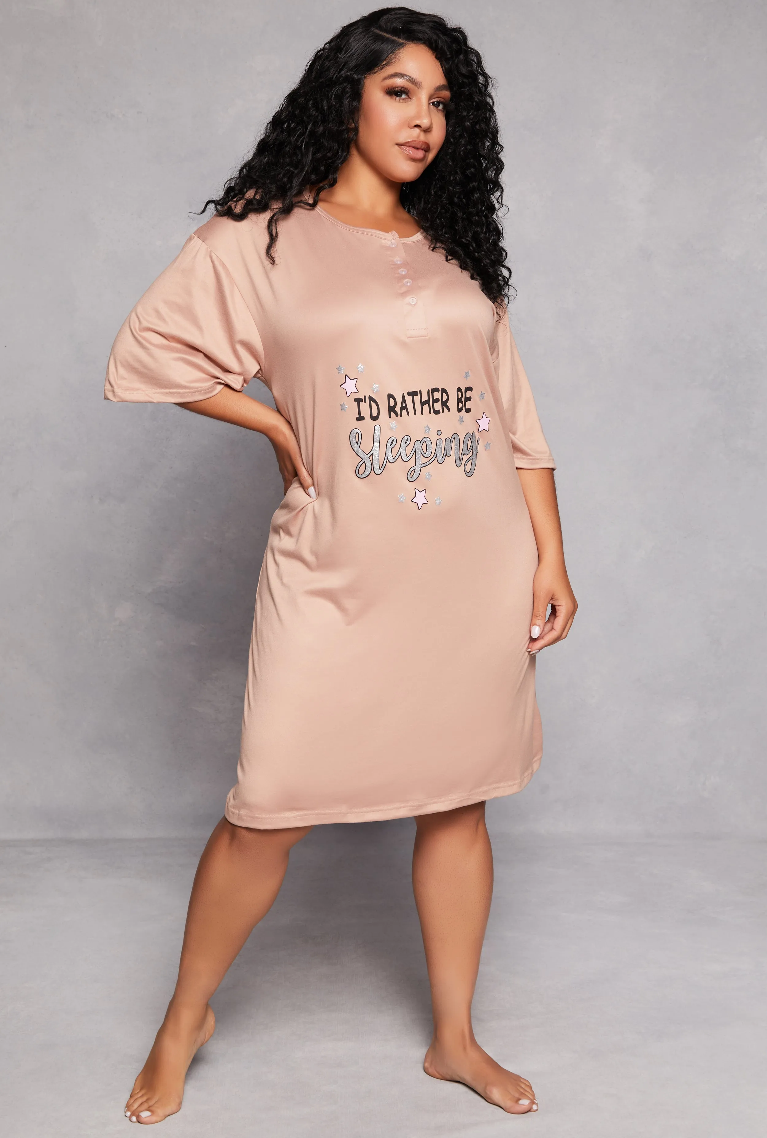 Plus Size Id Rather Be Sleeping Henley Sleepshirt sold by Rainbow