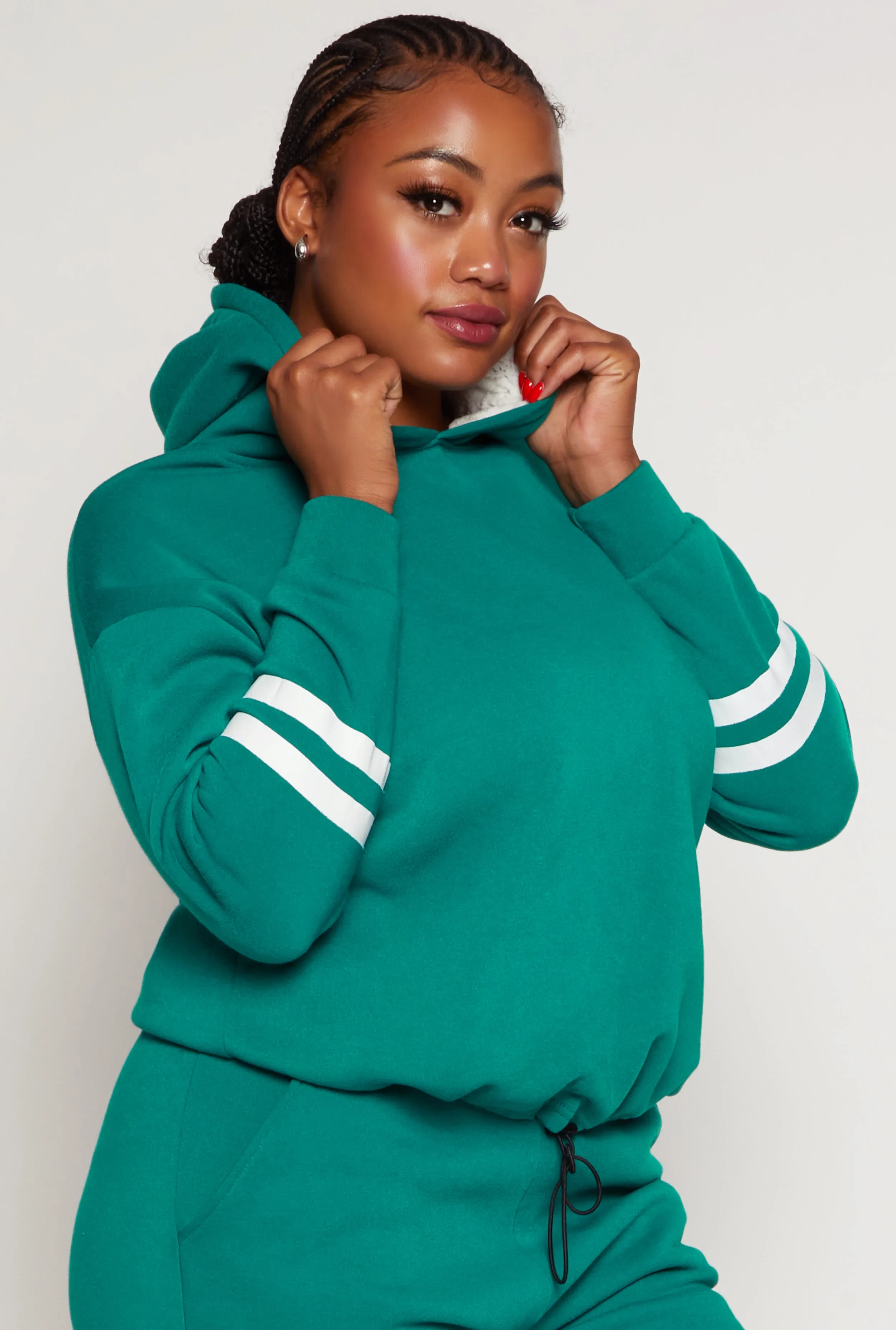 Plus Size Varsity Stripe Detail Pullover Hoodie sold by Rainbow