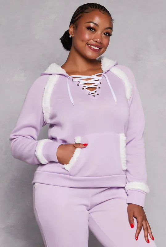 Plus Size Sherpa Contrast Trim Hoodie sold by Rainbow