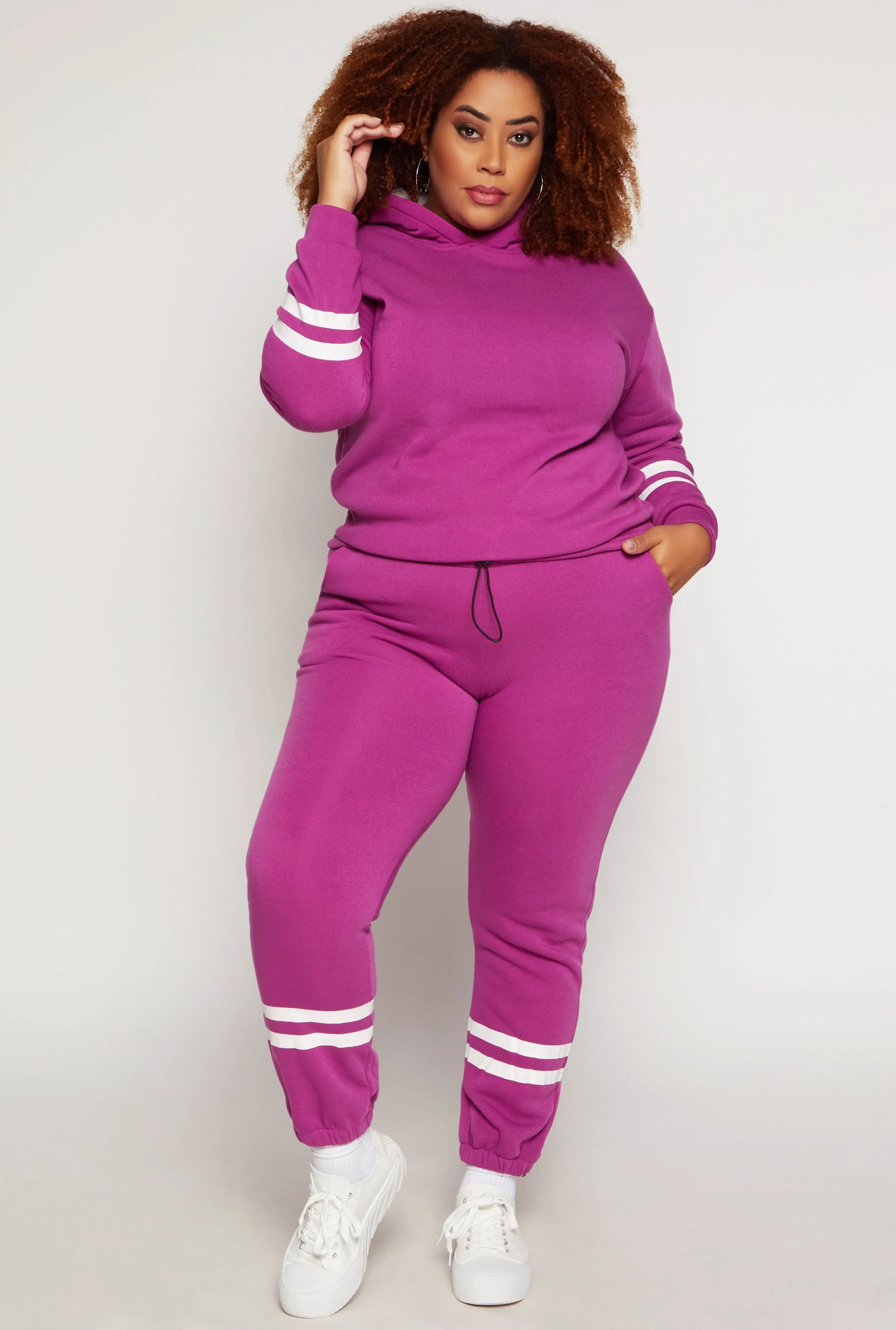 Plus Size Varsity Stripe Detail Pullover Hoodie sold by Rainbow product image thumbnail 2