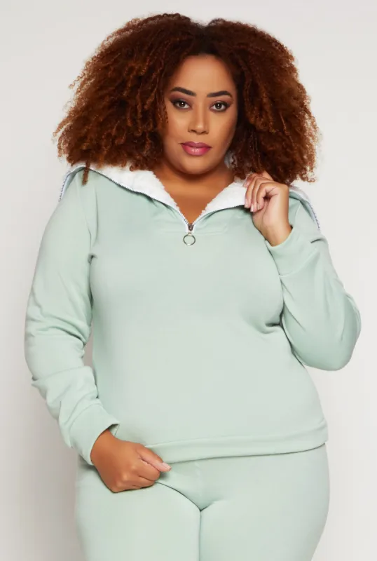 Plus Size Sherpa Collar Quarter Zip Sweatshirt sold by Rainbow