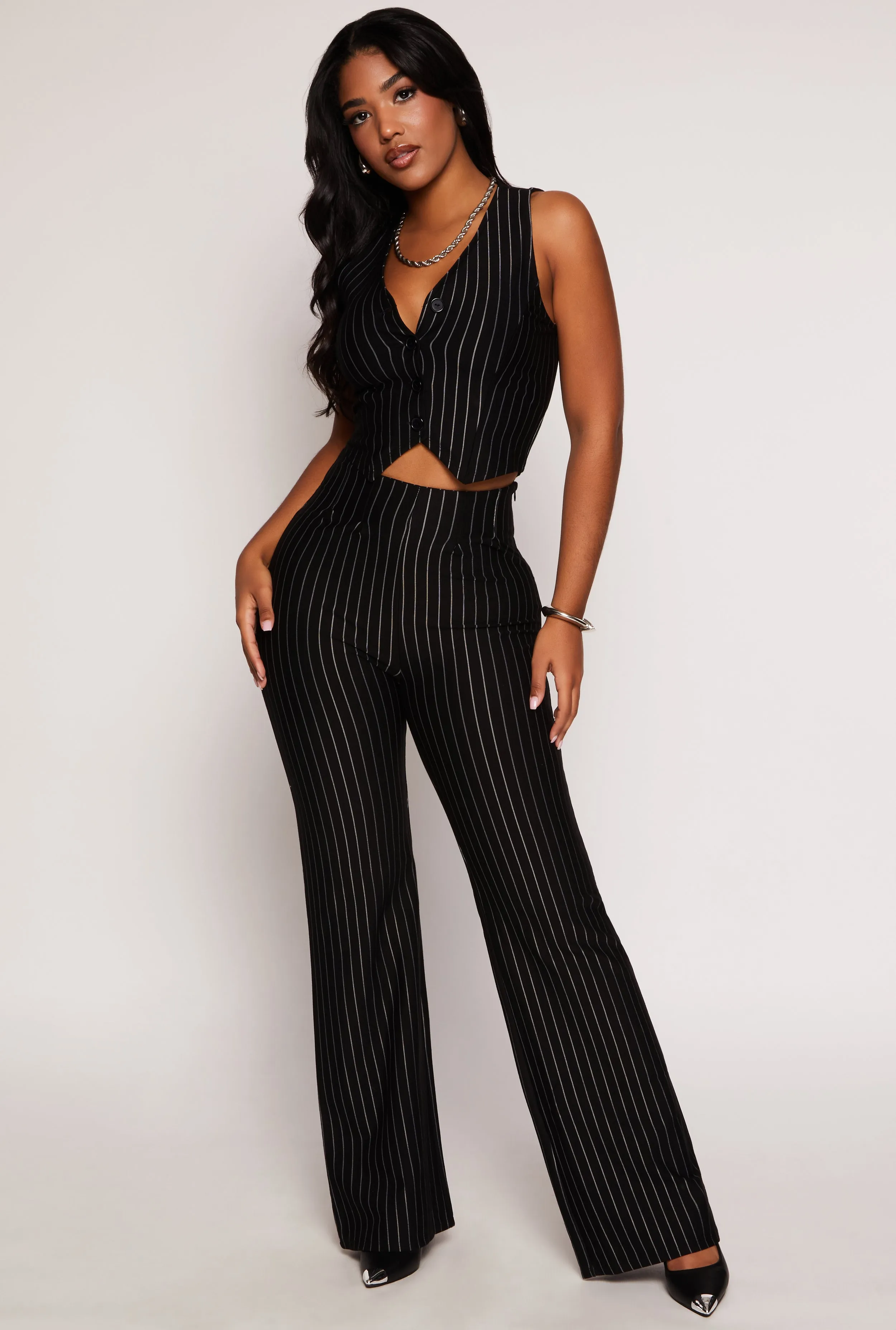 Pinstripe Button Front Cropped Vest sold by Rainbow product image thumbnail 2